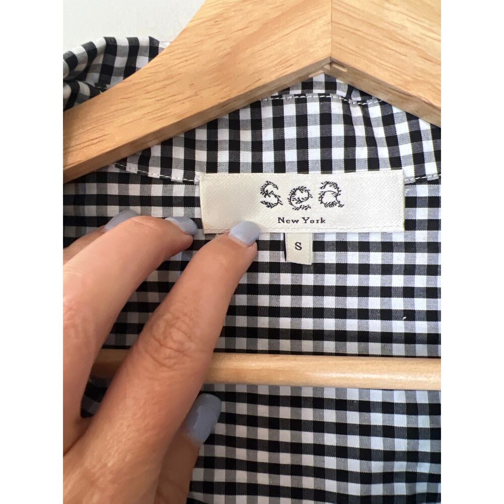 NEW Sea New York Tiered Bubble Hem Sleeveless Gingham Mini Dress Black White - Picture 4 of 7